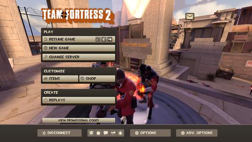 Team Fortress 2 - Заставка в виде сражения ботов в главном меню.